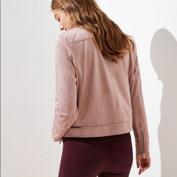 SOLD !! LOFT blush faux vegan suede moto jacket - Picture 5 of 12